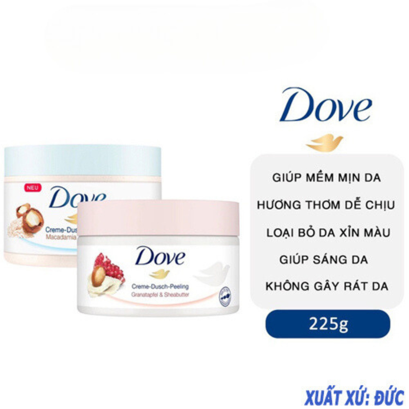Kem Tẩy Tế Bào Chết Body Dove Chăm Da Sáng Mịn, Giữ Ẩm, Dưỡng Trắng 225ML Bản Đức