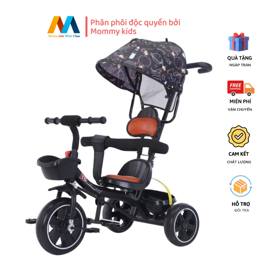XE ĐẨY XE ĐẠP BA BÁNH CHO BÉ TỪ 6 THÁNG TRỞ LÊN MODEL SYD-618 CÓ MÁI CHE