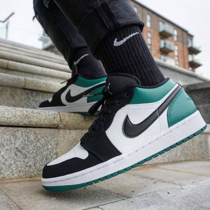 Giày Sneaker _Jordan Low 1 Mystic Green Cổ Thấp Đen Trắng gót Xanh,Giày Thể Thao JD Đen Xanh Lá Bản Cao Cấp