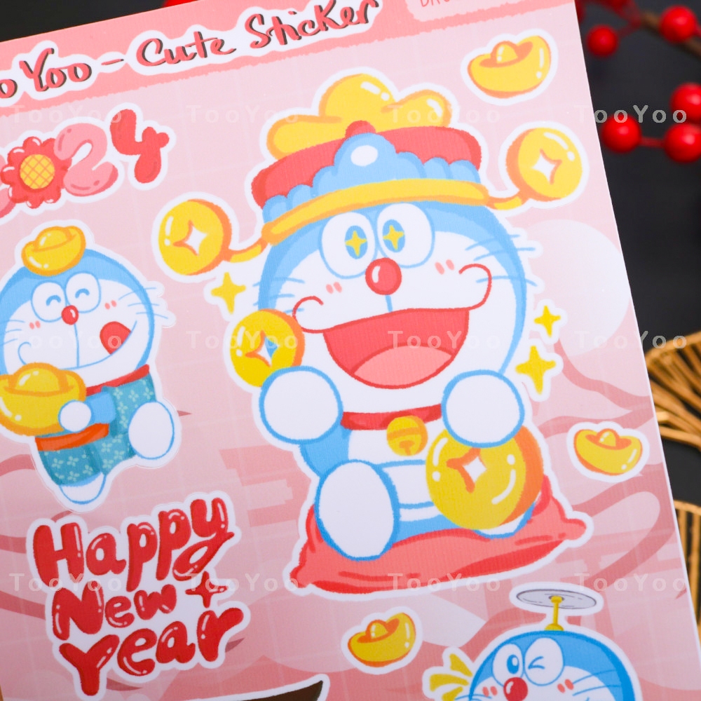 Tấm sticker Doraemon chủ đề TẾT dễ thương cute TooYoo BK00591