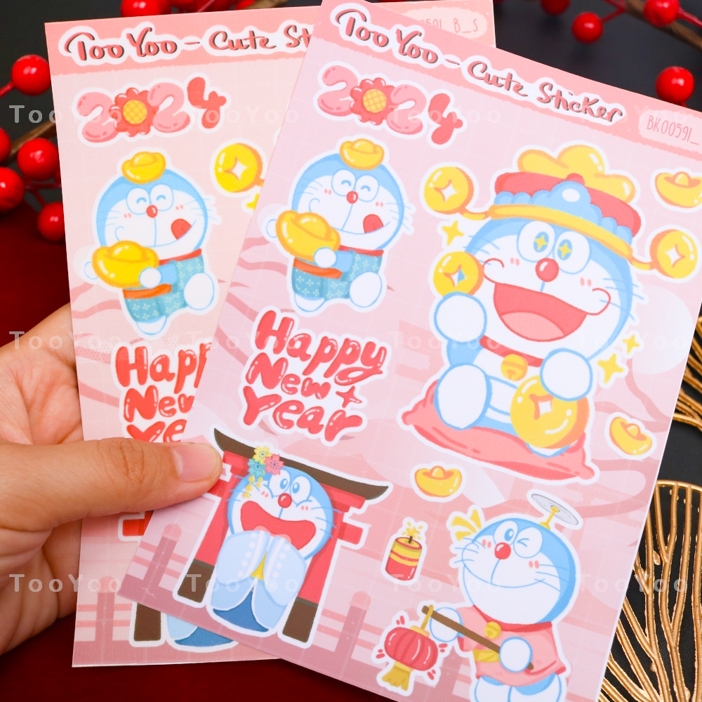 Tấm sticker Doraemon chủ đề TẾT dễ thương cute TooYoo BK00591