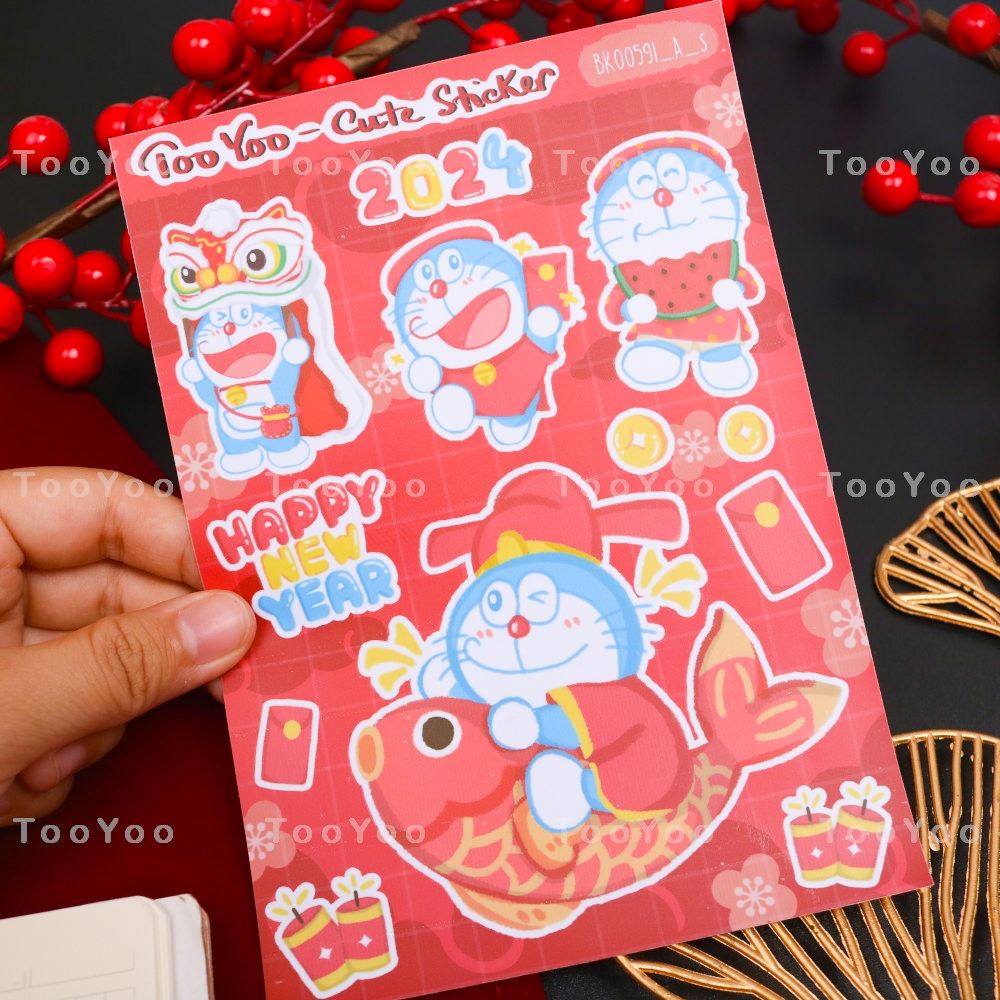 Tấm sticker Doraemon chủ đề TẾT dễ thương cute TooYoo BK00591