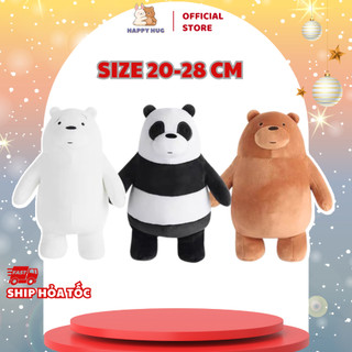 Bộ 3 gấu bông We Bare Bears Size 20/28cm nằm siêu dễ thương vỏ lông nhung mịn, nhồi gòn cao cấp - Happy Hug