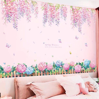 Decal dán tường trang trí chân hoa tú cầu và tán hoa
