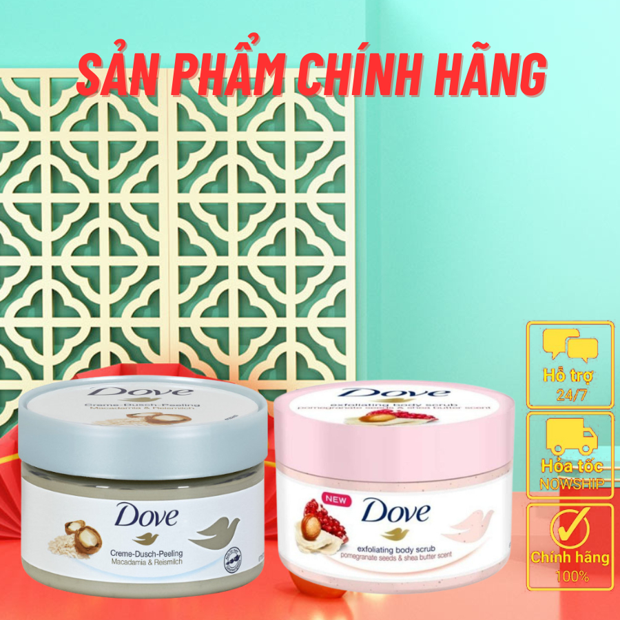 Kem Tẩy Tế Bào Chết Body Dove Chăm Da Sáng Mịn, Giữ Ẩm, Dưỡng Trắng 225ML Bản Đức - NEDEVI MALL x78 CT96 - GTP Beauty