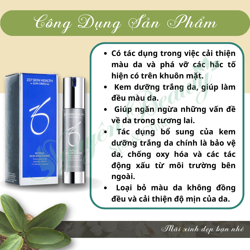 Kem ngăn ngừa lão hóa, dưỡng trắng và tái tạo da 0.5%, 1.0% Retinol Skin Brightener Zo Skin Health