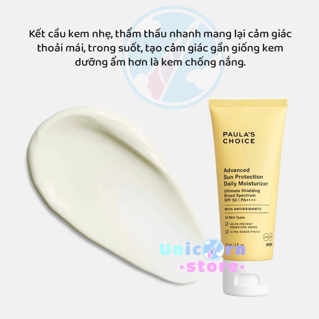 Kem Chống Nắng Dưỡng Ẩm Bảo Vệ Da Paula's Choice Advanced Sun Protection Daily Moisturizer Broad Spectrum SPF50