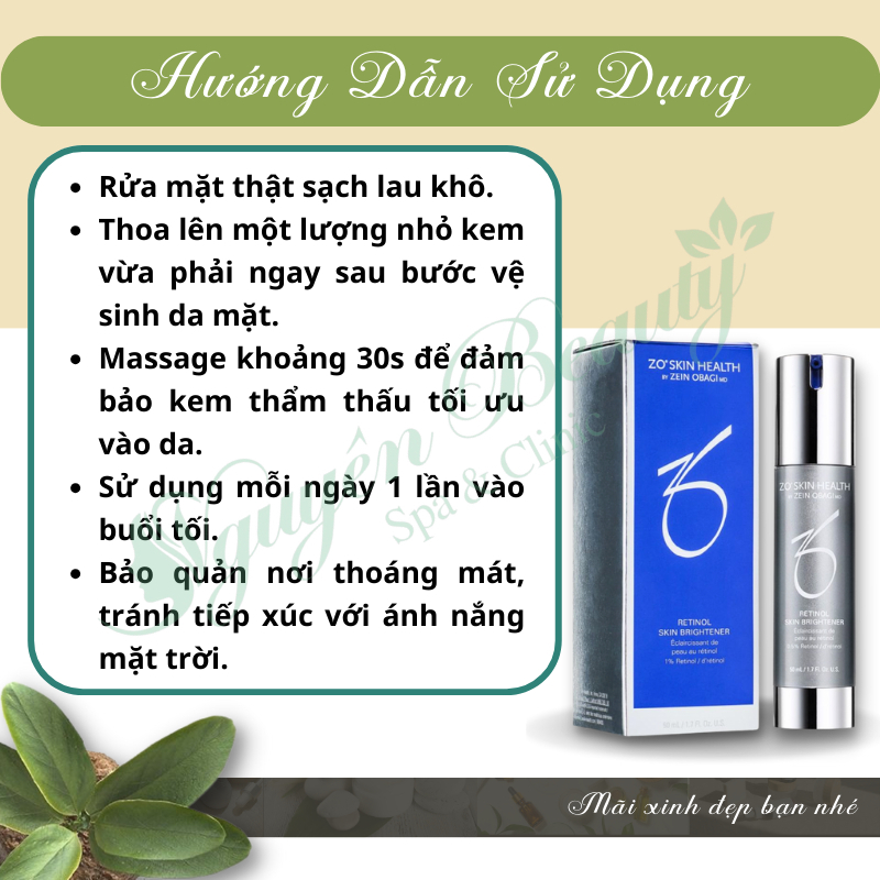 Kem ngăn ngừa lão hóa, dưỡng trắng và tái tạo da 0.5%, 1.0% Retinol Skin Brightener Zo Skin Health
