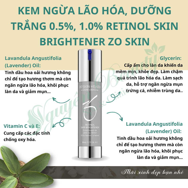 Kem ngăn ngừa lão hóa, dưỡng trắng và tái tạo da 0.5%, 1.0% Retinol Skin Brightener Zo Skin Health