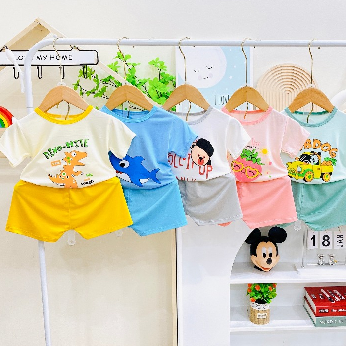 Bộ Cộc Tay Thun Lạnh Minky Mom - Hình In Ngộ Nghĩnh - Quần Áo Sơ Sinh Mềm Mát An Toàn - Bé Từ 6-16KG Dưới 24 tháng tuổi