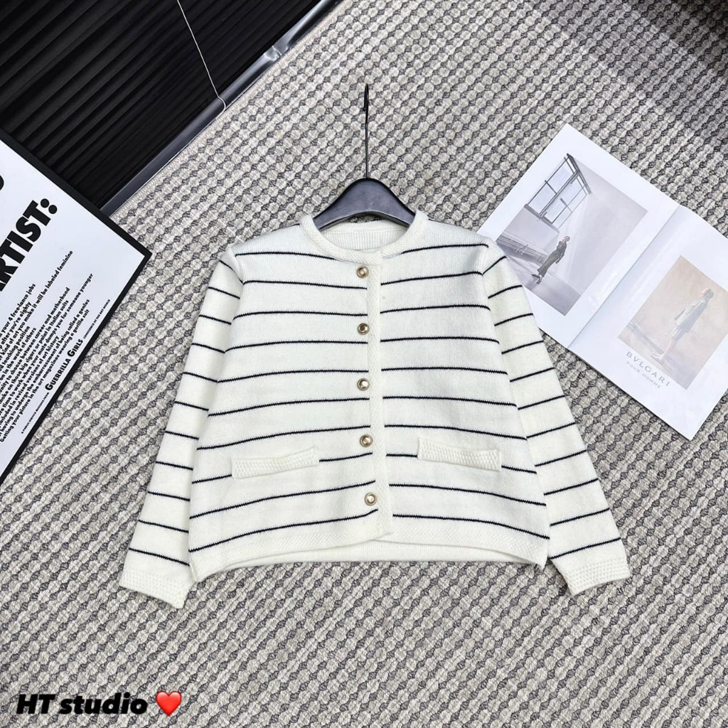 Áo cadigan kẻ cúc đồng