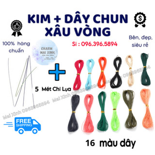 Combo chỉ chun lụa co giãn & kim xâu - charm phụ kiện xâu, phối vòng tay, chuỗi hạt phong thủy may mắn