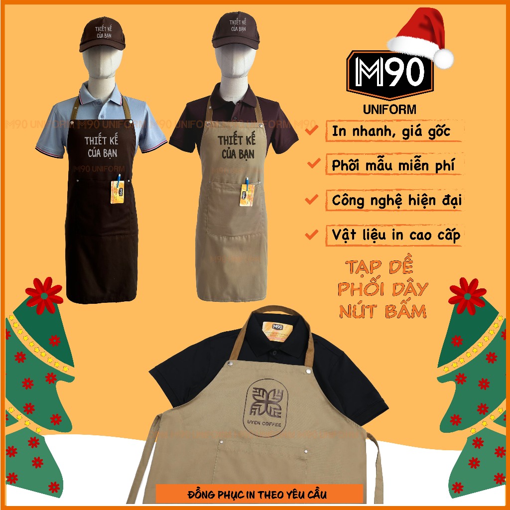 (in từ 1 cái ) Tạp Dề Phối Dây Nút Bấm in theo yêu cầu tạp dề pha chế, tạp dề nail in
