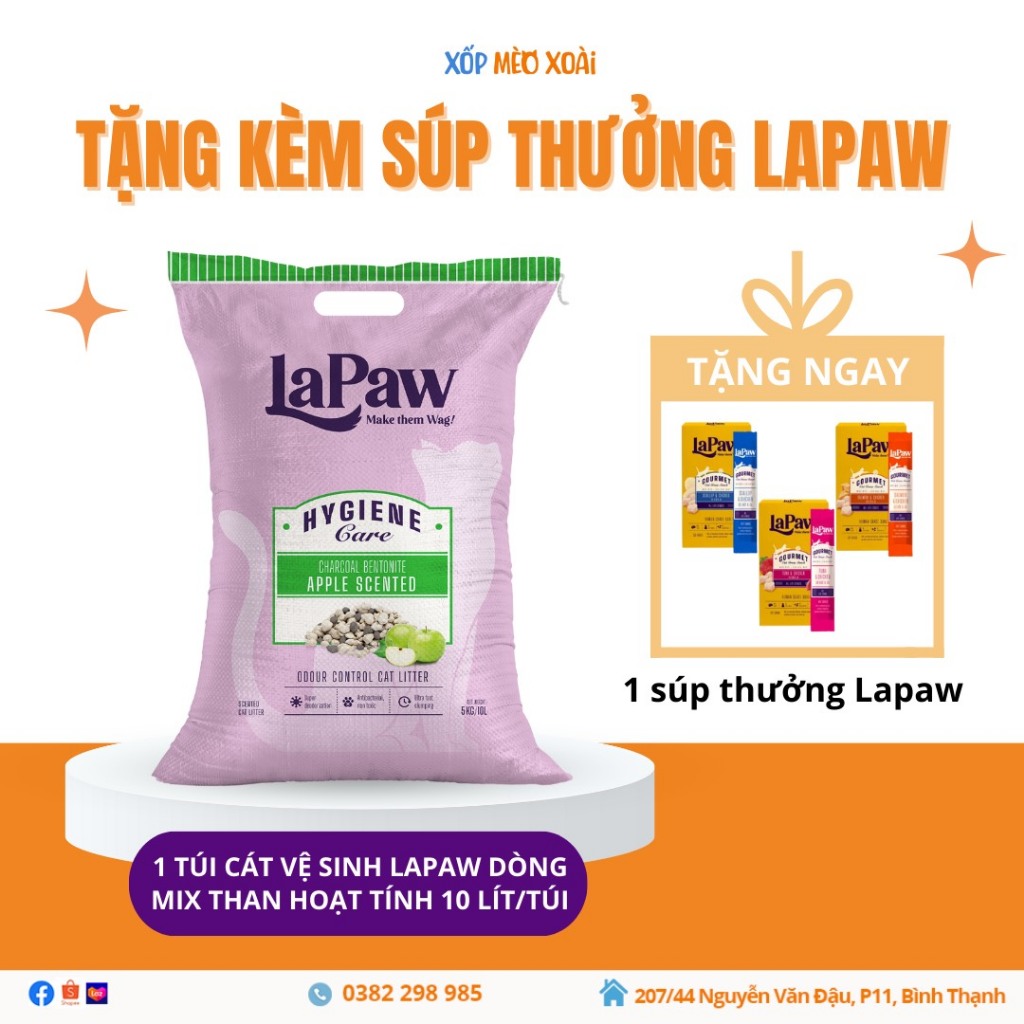 Cát Vệ Sinh Cho Mèo laPaw - Cát laPaw mèo mix carbon than hoạt tính cao cấp - Vón cục, khử mùi tốt, ít bụi