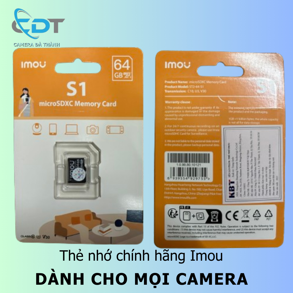 Thẻ nhớ Camera Imou Micro SD 64GB  ST2-64-S1 và Thẻ 128GB IMOU F1 Ghi video Class 10