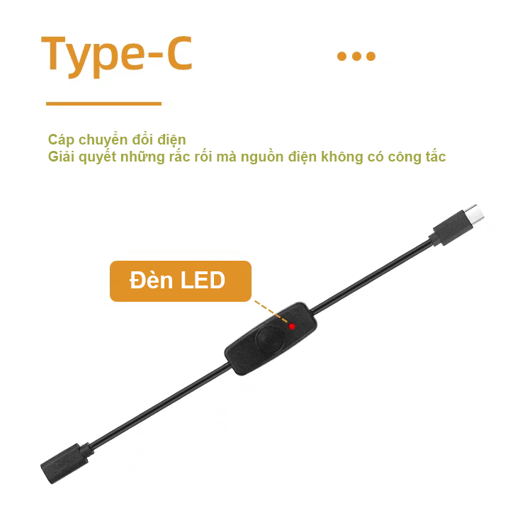 Cáp nối Type C có nút nguồn hiển thị LED cho Raspberry Pi 4B
