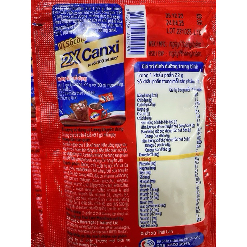 1 dây 10 gói Bột  Cacao Lúa Mạch Ovaltine - dây 22g  Date 5/2025