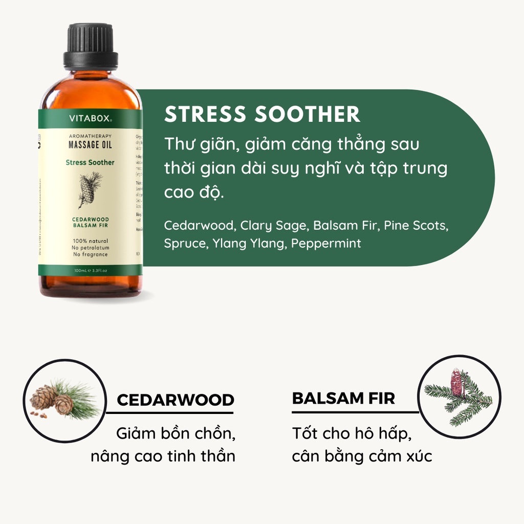 Dầu Massage Body Thư Giãn Giảm Căng Thẳng Từ Dầu Nền Và Tinh Dầu Thiên Nhiên VITABOX Stress Soother Aromatherapy Oil