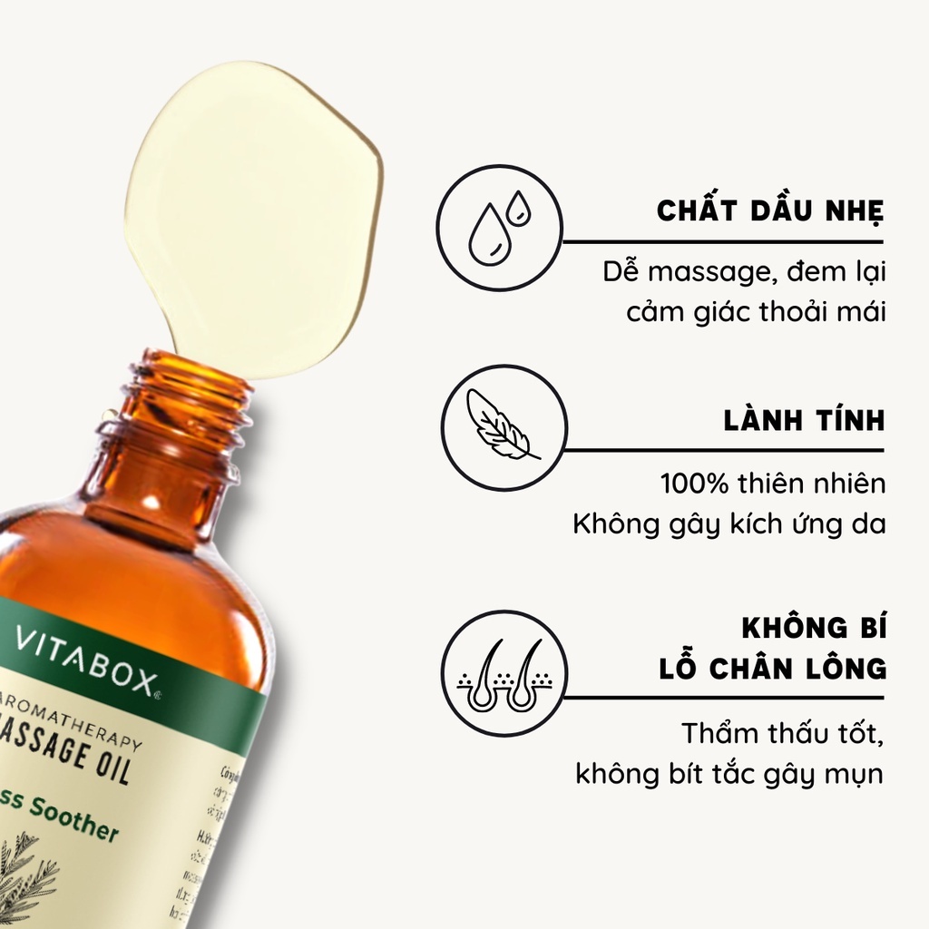 Dầu Massage Body Thư Giãn Giảm Căng Thẳng Từ Dầu Nền Và Tinh Dầu Thiên Nhiên VITABOX Stress Soother Aromatherapy Oil