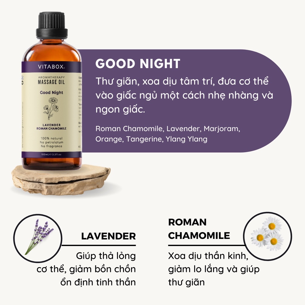 Dầu Massage Body Mát Xa Thư Giãn Cổ Vai Gáy Từ Dầu Nền Và Tinh Dầu Thiên Nhiên VITABOX Aromatherapy Oil