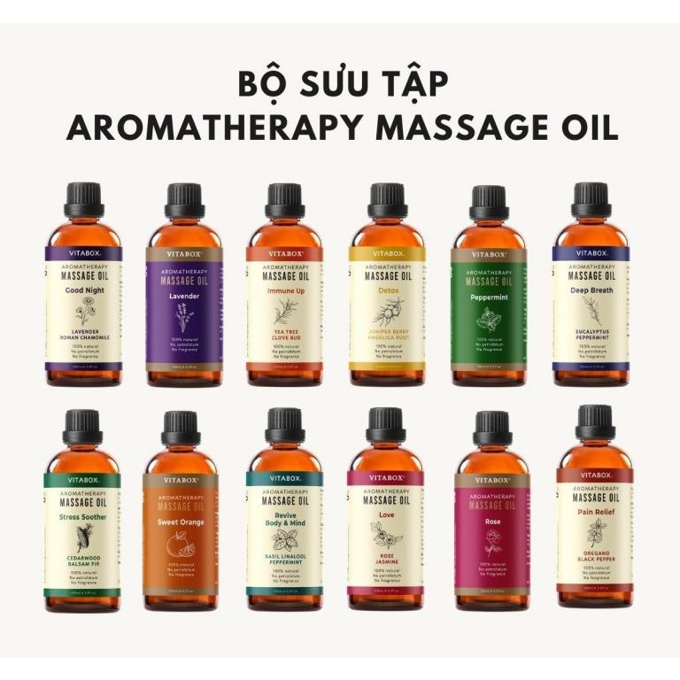 Dầu Massage Body Mát Xa Thư Giãn Cổ Vai Gáy Từ Dầu Nền Và Tinh Dầu Thiên Nhiên VITABOX Aromatherapy Oil
