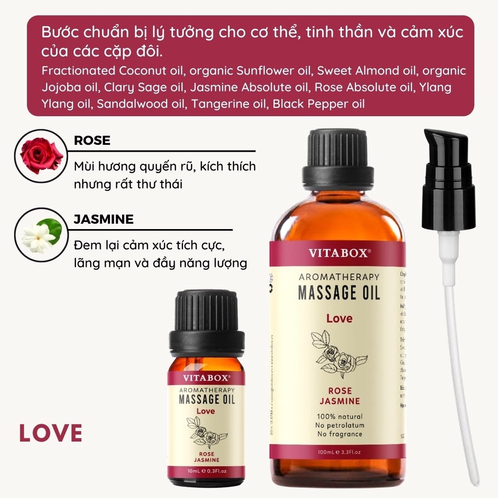 Dầu Massage Body Mát Xa Thư Giãn Cổ Vai Gáy Từ Dầu Nền Và Tinh Dầu Thiên Nhiên VITABOX Aromatherapy Oil