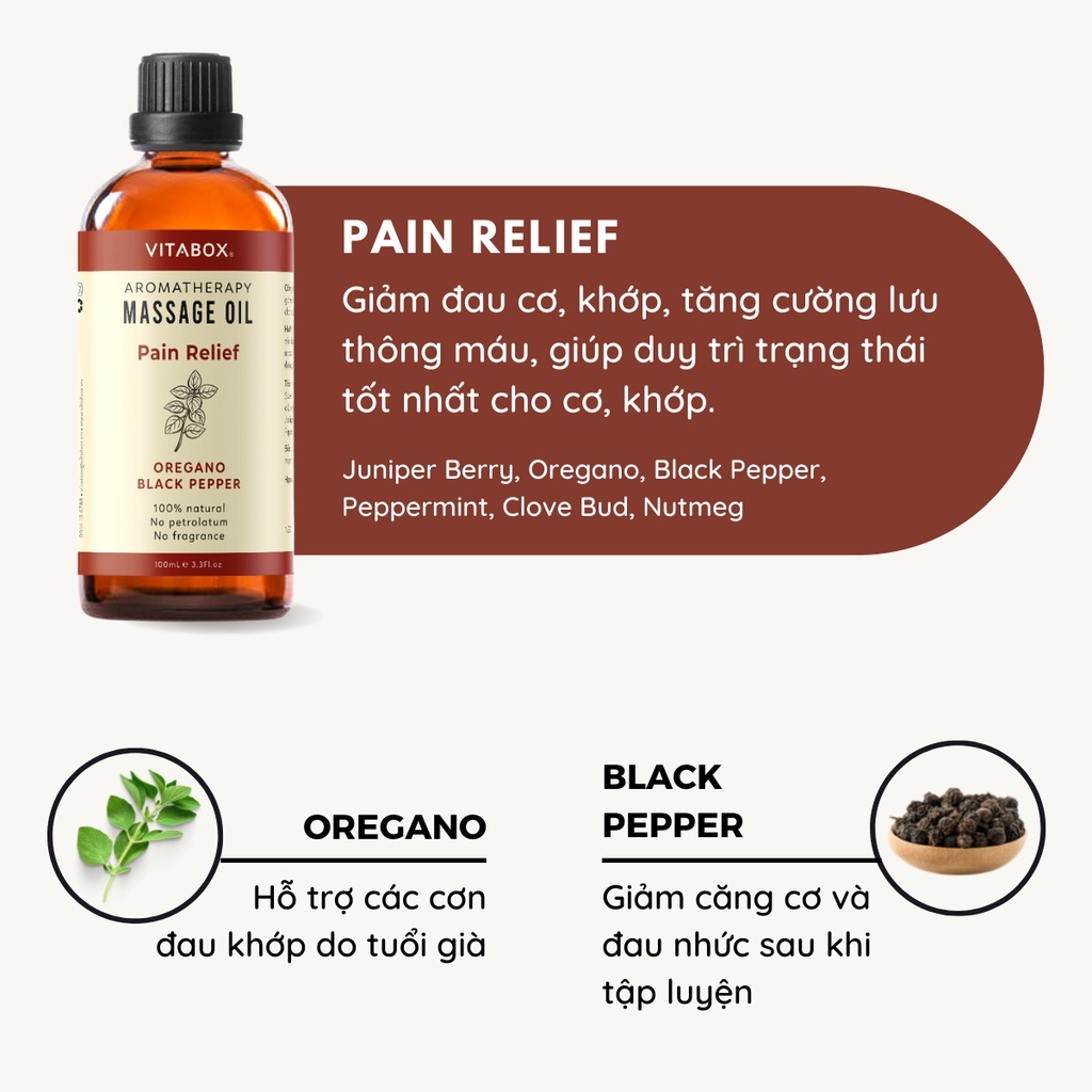 Dầu Massage Body Mát Xa Thư Giãn Cổ Vai Gáy Từ Dầu Nền Và Tinh Dầu Thiên Nhiên VITABOX Aromatherapy Oil