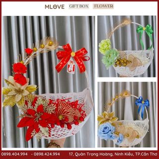 Giỏ đựng quà Tết- Hoa trang trí quà tết - Phụ kiện trang trí giỏ quà Tết nhiều màu sắc
