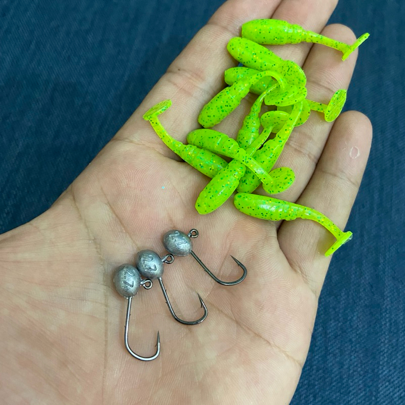 Combo 10 con mồi mềm s35 kèm 3 lưỡi micro jighead