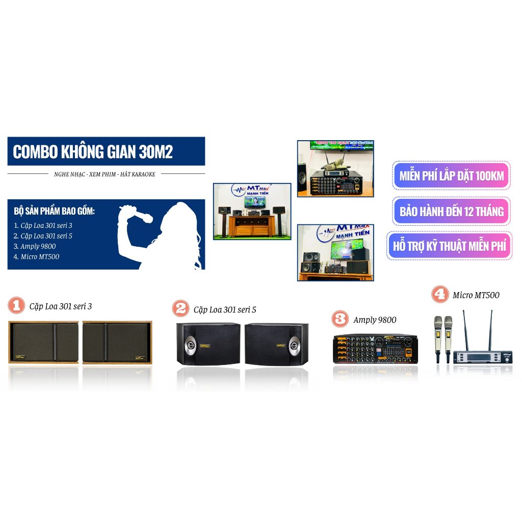 Dàn Karaoke Gia Đình Cao Cấp – Cặp Loa 301 Seri 3, Cặp Loa 301 Seri 5, Amply 9800, Micro MT500 Bảo Hành 12 Tháng