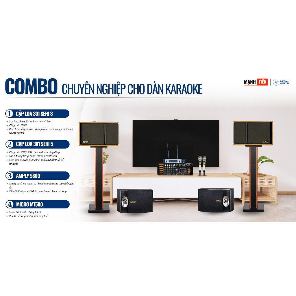 Dàn Karaoke Gia Đình Cao Cấp – Cặp Loa 301 Seri 3, Cặp Loa 301 Seri 5, Amply 9800, Micro MT500 Bảo Hành 12 Tháng