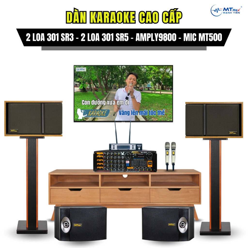 Dàn Karaoke Gia Đình Cao Cấp – Cặp Loa 301 Seri 3, Cặp Loa 301 Seri 5, Amply 9800, Micro MT500 Bảo Hành 12 Tháng