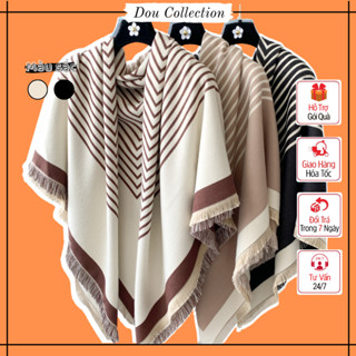 Khăn len choàng cổ unisex, Khăn quàng cổ giả cashmere cao cấp họa tiết sọc ngang công sở mềm mịn - 130x130cm - Mã LN140