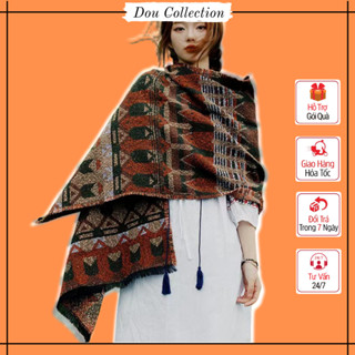  Khăn len choàng cổ unisex Khăn quàng cổ giả cashmere mềm  mịn họa tiết thổ cẩm phong cách cổ điển - 60x180cm - Mã LN069 