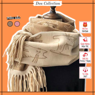 Khăn len choàng cổ unisex, Khăn quàng cổ giả cashmere họa tiết icon mèo dễ thương phong cách Hàn - 5cm - Mã LN071