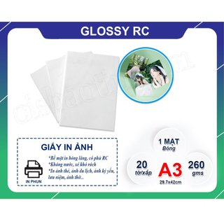 GIẤY IN ẢNH RC GLOSSY A3 1 MẶT( XẤP 20 TỜ)