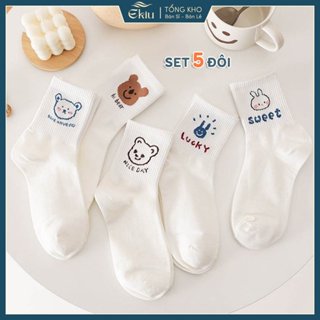 Tất vớ cổ cao họa tiết gấu dễ thương, chất liệu cotton co giãn 4 chiều - Ekiu Shop