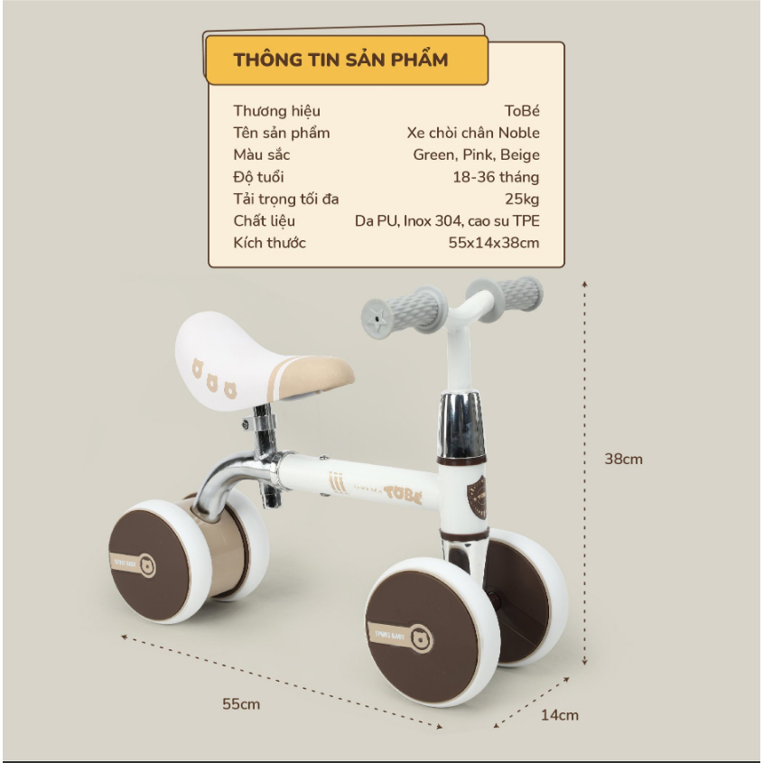 Xe Chòi Chân - Xe Thang Bằng Noble TOBÉ Cao Cấp Bé Trai Bé Gái