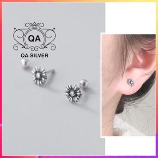 Bông tai bạc 925 hoa cúc thái nhỏ chốt bi vặn khuyên nữ s925 flora qa silver earrings ea231104