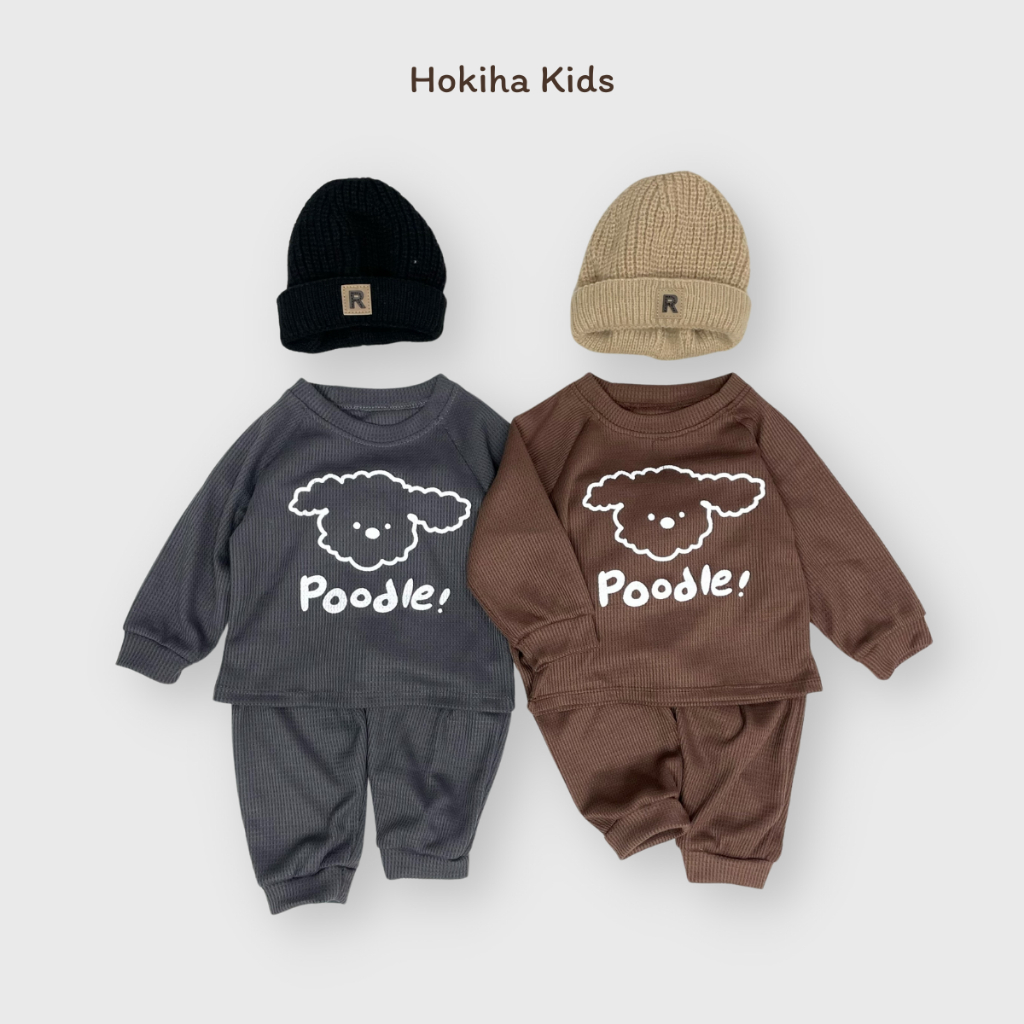 TE512 - Bộ áo + quần cho bé trai bé gái chất tổ ong mềm mại hình chú chó phong cách Hàn Quốc size 8-17kg