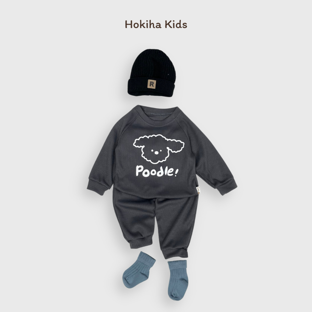 TE512 - Bộ áo + quần cho bé trai bé gái chất tổ ong mềm mại hình chú chó phong cách Hàn Quốc size 8-17kg