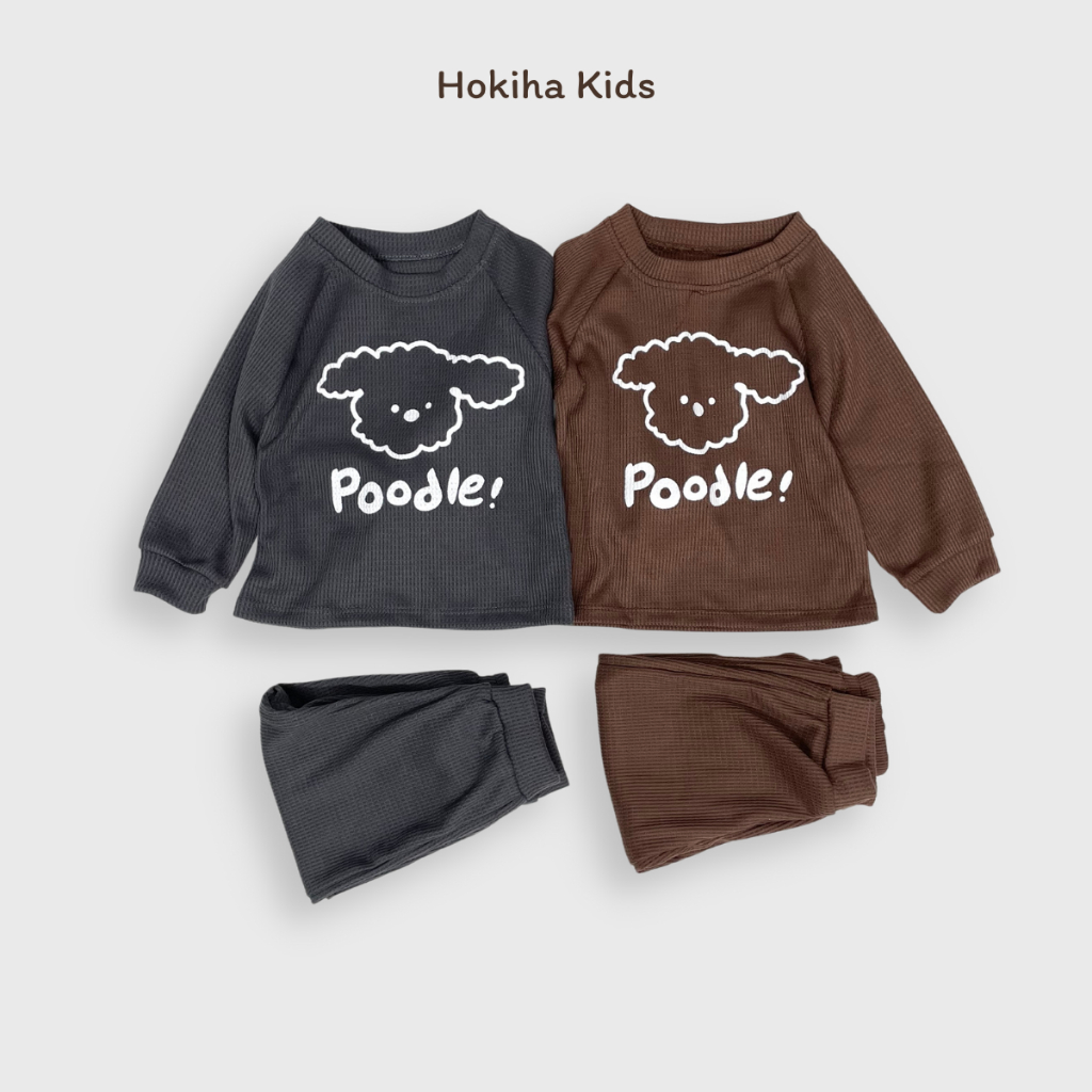 TE512 - Bộ áo + quần cho bé trai bé gái chất tổ ong mềm mại hình chú chó phong cách Hàn Quốc size 8-17kg