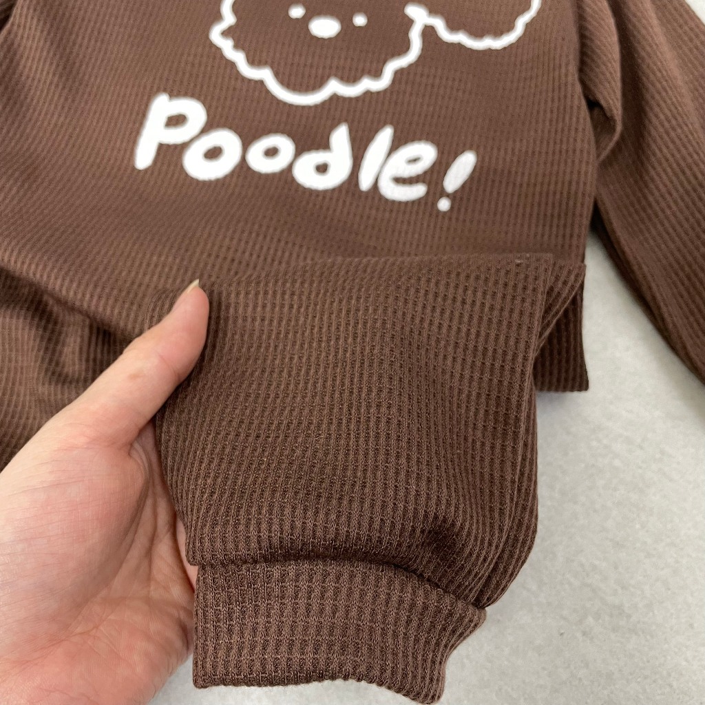 TE512 - Bộ áo + quần cho bé trai bé gái chất tổ ong mềm mại hình chú chó phong cách Hàn Quốc size 8-17kg