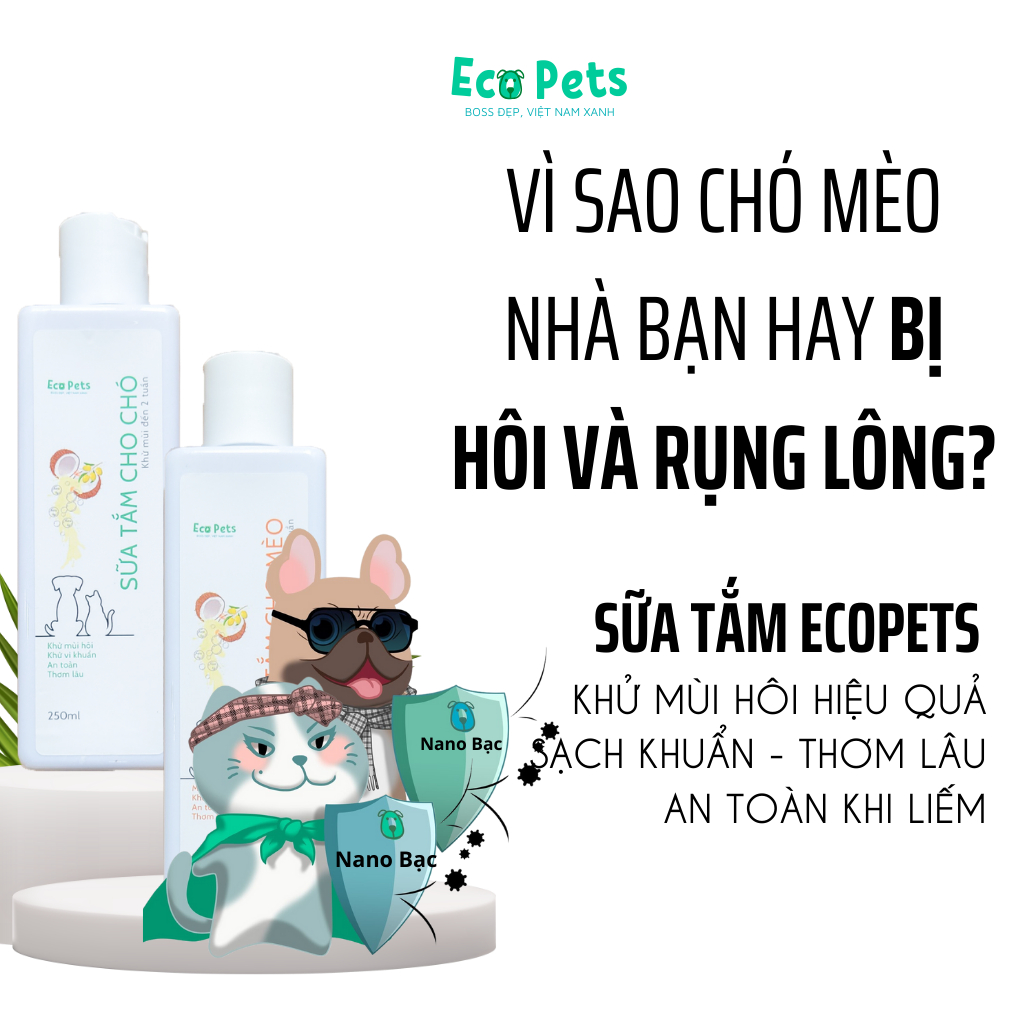 Sữa Tắm ECOPETS Cho Chó Mèo Dưỡng Lông Mềm Mượt Nano Bạc Kháng Khuẩn Khử Mùi Nhanh Chóng Lưu Hương Lâu