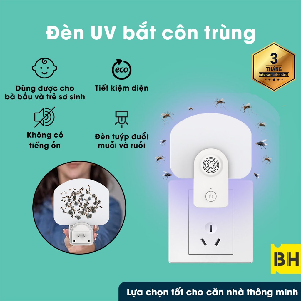 Đèn Bẫy Muỗi, Côn Trùng LED-UV 2 Trong 1 Sóng Siêu Âm - Không Tiếng Ồn, An Toàn Sử Dụng, Không Có Bức Xạ, Thiết Kế Nhỏ