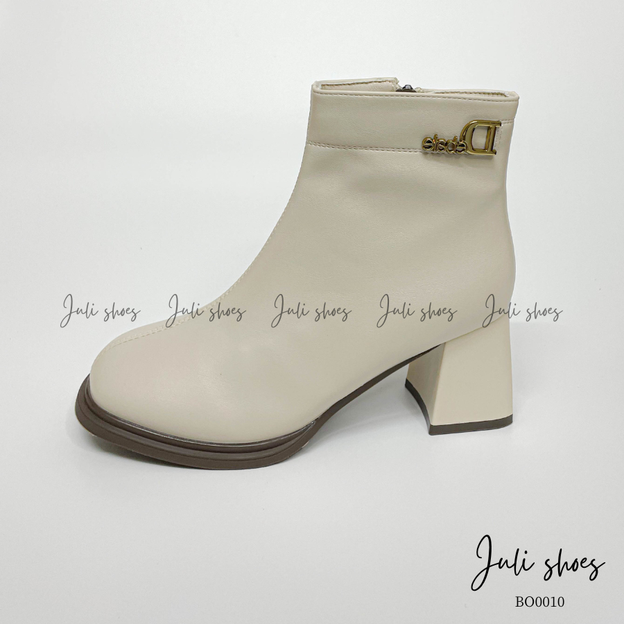 Boot nữ cổ ngắn Debale, Boot da đế vuông cao 5 phân, Boot nữ da cao cấp lót lông Juli shoes BO0010
