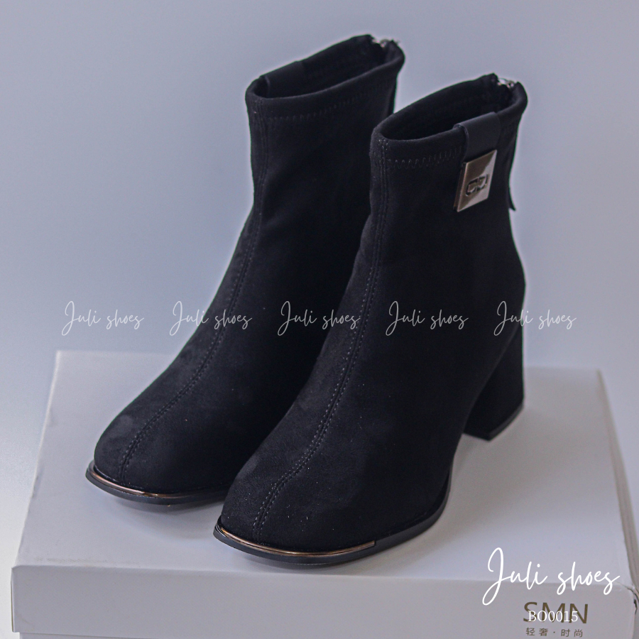 Boot nữ cổ ngắn, Boot da lộn đế vuông cao 5 phân, Boot nữ da cao cấp lót lông Juli shoes BO0015