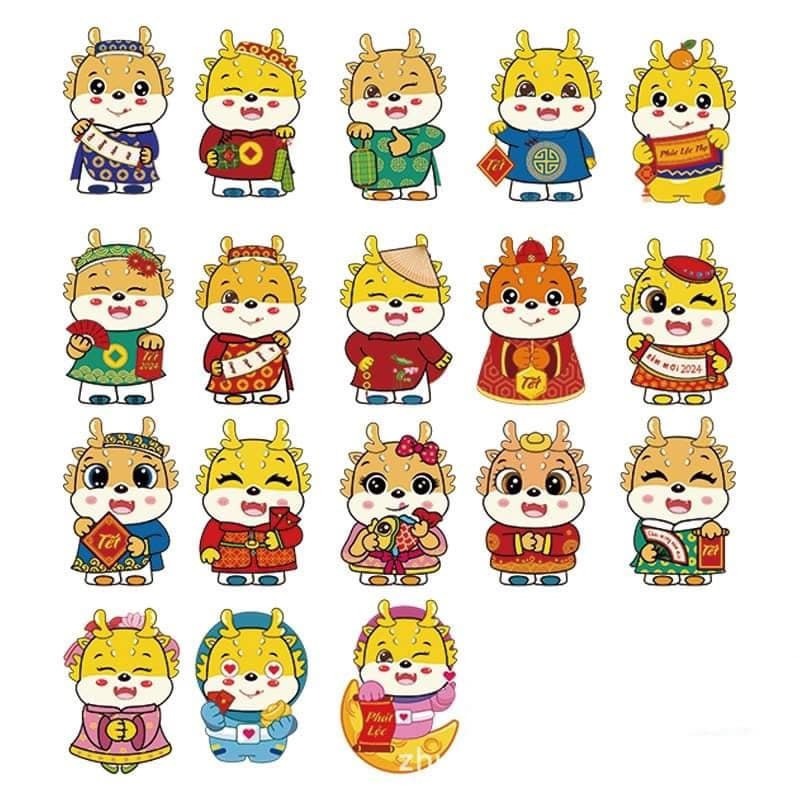 Combo 50 bao lì xì chibi chipi Rồng phản quang hoạt hình tết lì xì chibi 2024 mẫu mới đẹp dễ thương