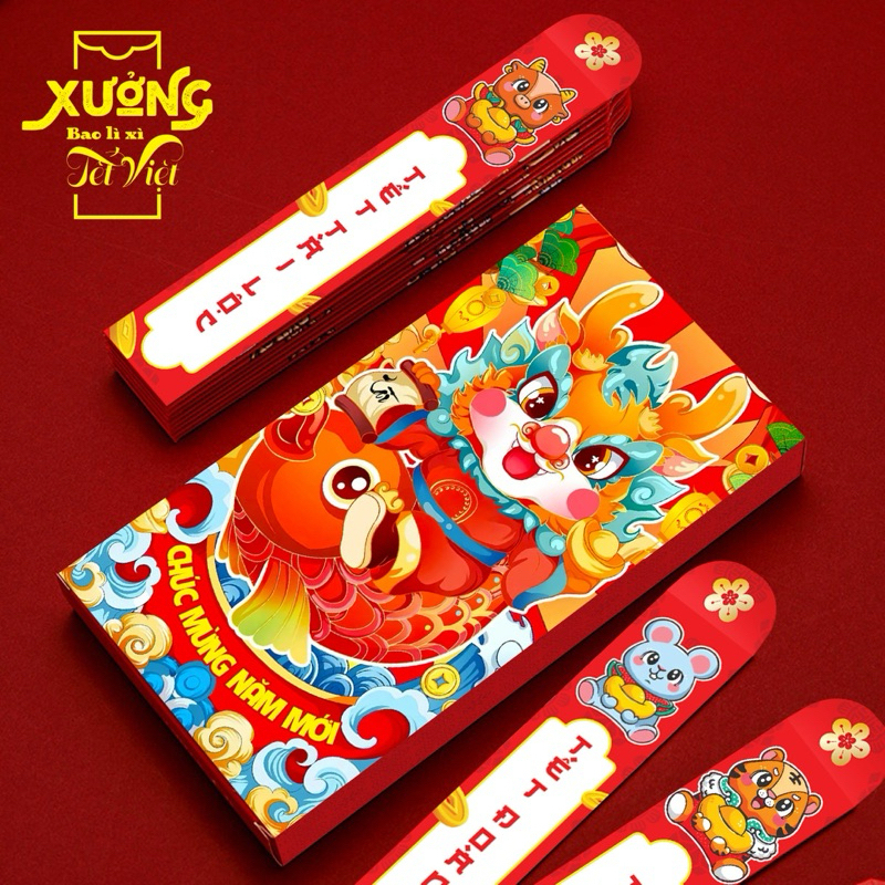 Combo 50 bao lì xì chibi chipi Rồng phản quang hoạt hình tết lì xì chibi 2024 mẫu mới đẹp dễ thương