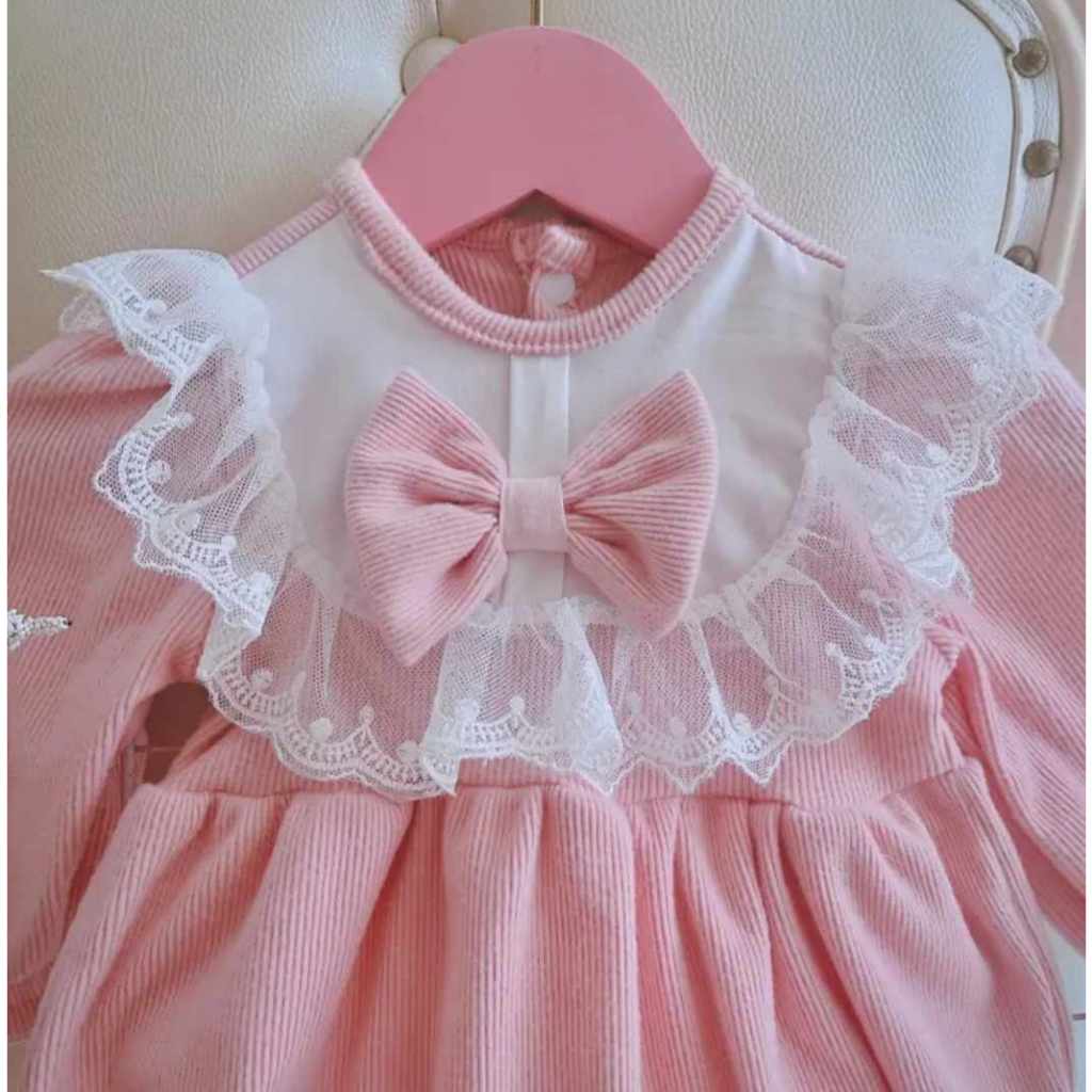 Body Len Nhung Hồng Mũ Nồi Phối Ren 4-11 Kg ,Body Cho Bé Gái Đầy Tháng Thôi Nôi